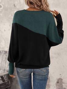 SHEIN LUNE 女款拼色休閒日常長袖運動衫 - 綠色 - 查看 9