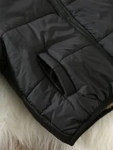 SHEIN 男嬰卡通熊圖案連帽長袖冬季外套，百搭舒適 - 黑色 - 查看 7