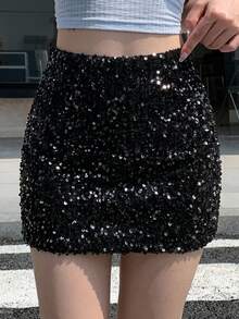 Dazy Tall Women's Sequin Elegant Short Skirt Fall - Black - View 3