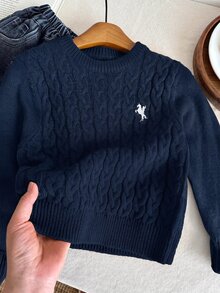 SHEIN 兒童小男孩秋冬毛衣，柔軟舒適學院風英倫風校服，適合返校日、職業日、聖誕節、萬聖節、生日 - 藏蓝色 - 查看 4