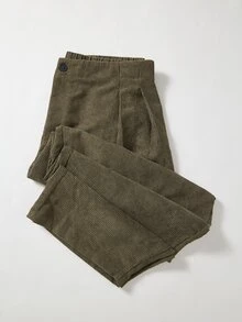 Rusticease Celana Panjang Wanita Ukuran Besar Warna Polos Desain Lipit Longgar Kasual dengan Potongan Kaki Melengkung untuk Musim Gugur - Coklat - View 8
