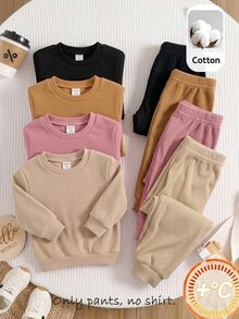 SHEIN 4件組可愛百搭休閒秋冬純色鬆緊腰女嬰長褲 - 彩色 - 查看 1