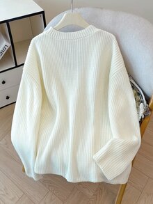 GlowEve CURVE 大尺碼優雅寬鬆對比色真口袋鈕扣V領落肩長袖開襟衫 - 白色 - 查看 2