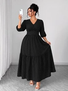 Elenzga Plus Size Women's New Elegant 1920 Vintage Casual Vacation Daily Cool Fabric Fresh Print Short Sleeve Autumn Dress Tea Party Brunch Black And White - Black - View 3