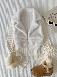 Comfortcana Women's Autumn/Winter Casual Patchwork Faux Fur Jacket - White - View 3