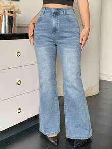 Dazy Plus Plus Size Washed Distressed Stretch Flare Leg Denim Jeans - Light Wash - View 5