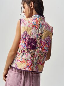 Bohemela Women's Floral Print Frog Button Design Casual Vest Jacket - Multicolor - View 8