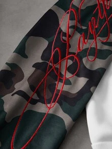 PAVTROS Men's Streetwear Bionic Camo Red 3D Embroidered Lettering Contrast Raglan Sleeve Sweatshirt Signature Design Boyfriend Husband Anniversary Gift Men's Sweatshirt - Multicolor - View 2
