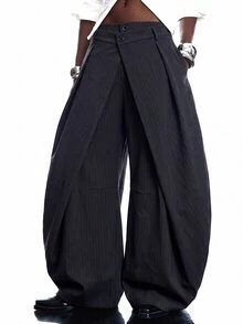 LYSMO Plus Size Fashion Commuter Curved Leg Suit Pants - Dark Grey - View 4