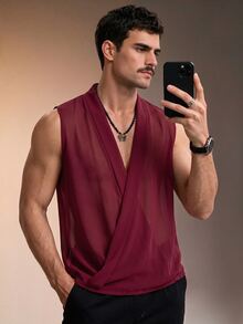 ZURIURI Men's Sheer Casual Fashion Sleeveless Tank Top - Burgundy - View 7