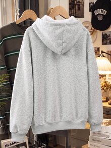 SHEIN 青少年女孩休閒極簡寬鬆舒適連帽衛衣，適合秋冬日常穿著、外出、運動、返校、音樂節，美式街頭風，甜酷慵懶休閒時尚 - 彩色 - 查看 3