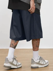 Manfinity Roghcode Men's Plus Size Casual Loose Fit Shorts - Navy Blue - View 2