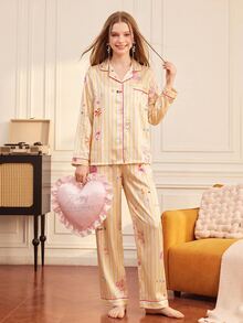 Provexi Provexi Women's Cartoon Print Cool Loungewear 2 Pieces Set, Suitable For Outdoor Sleep Home Wear Pink And Yellow Autumn Cute Fairy - Yellow - View 6
