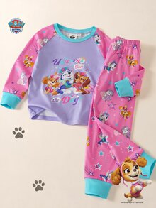 Maija Kids SHEIN | PAW Patrol Maija Kids 女童卡通印花可愛百搭長袖上衣與長褲家居服套裝 - 粉色 - 查看 1