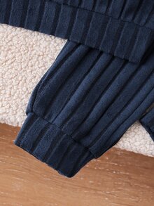2pcs/Set Boys' Sweatshirt & Pants Set, Autumn/Winter New Knit Ribbed Ribbed Fabric Long Sleeve Polo Collar Sweatshirt & Long Pants Set, Comfortable Casual Outfit, Suitable For Daily Wear, Home Wear, Brother Outfit, Soft And Comfortable Fabric, Suitable For Autumn/Winter Wear, Suitable For Boys' Daily Wear - Navy Blue - View 6