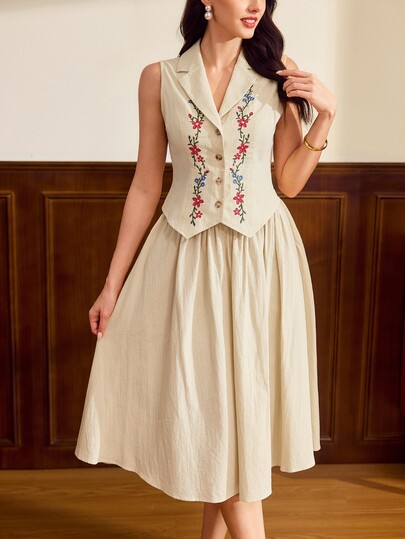 Vintamour Conjunto de traje elegante clásico vintage para mujer con blazer de solapa muesca, chaleco y falda, color albaricoque