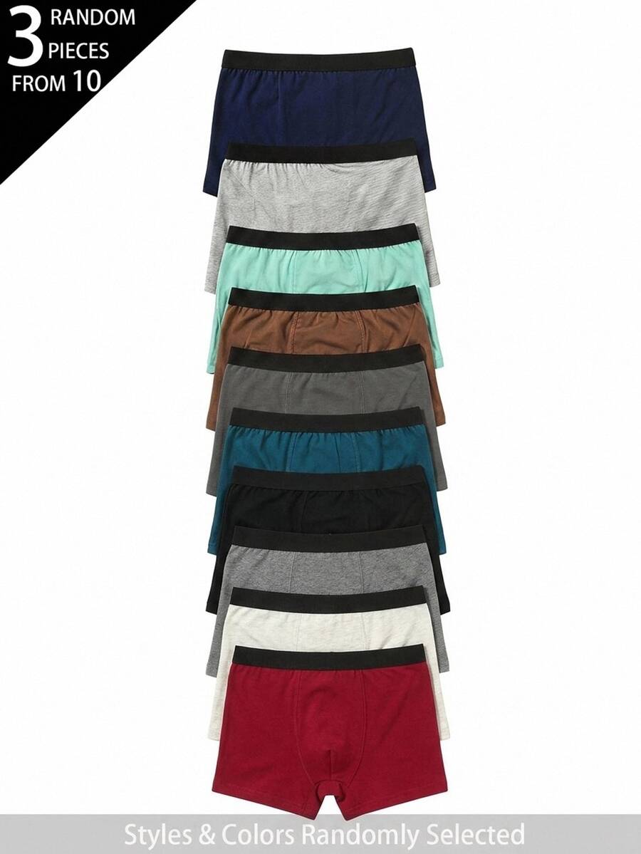 [Random 3pcs] Boys Comfortable High Waist Grey Blue White Black Multi-Color 3-Piece Underwear Set - Multicolor - View 1