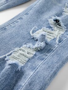 SHEIN 青少年女孩 Y2K 時尚百搭重磅水洗彈性喇叭腿牛仔褲 - 淺色水洗藍 - 查看 8