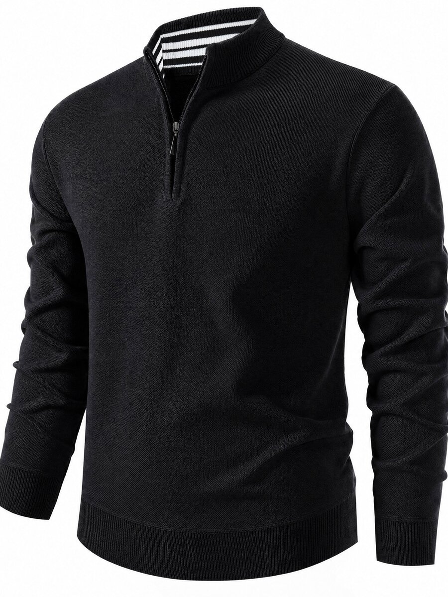 Manfinity CasualKnits 男士拼色休閒百搭日常穿著長袖毛衣,正式、登山,秋冬上衣,情人節適用 - 黑色 - 查看 1