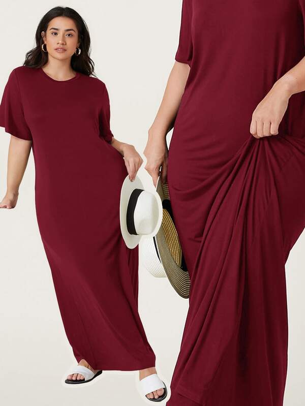SHEIN BASICS Plus Solid Tee Dress Summer For Women Summer Dresses For Women Summer Outfits For Women Elegant Dres