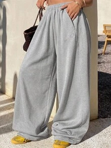 Dazy Plus Plus Size Women's Wing Print American Style Sweatpants Casual Sports Wide Leg Lounge Pants Spring Autumn New - Grey - View 4