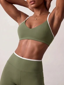 Zivah Women's Olive Green Sports Bra Shoulder Top Shorts Sportswear Set Gym Workout Activewear Outfit For Autumn Winter Workout Gym Active Modest - Multicolor - View 9