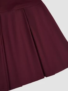 Sweetra Plus Size American Collegiate Style Striped Cinched Waist Pleated Dress Sexy - Red - View 8