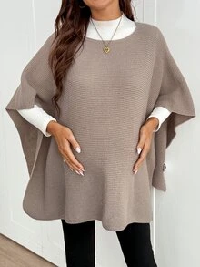 SHEIN Maternity Solid Color Boat Neck Batwing Sleeve Loose Casual Sweater - Khaki - View 4