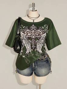SHEIN ICON 大碼T恤 - 軍綠色 - 查看 1