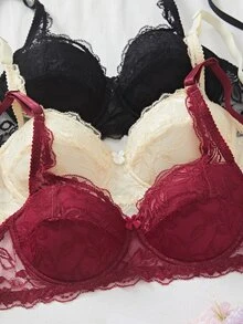 DesireSculpt 3件組極簡風女款鋼圈內衣 性感蕾絲法式浪漫內衣 - 彩色 - 查看 6