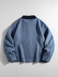 ROMWE MEN Men's Animal Jacquard Knit Cardigan, Vintage Fashion - Blue - View 2