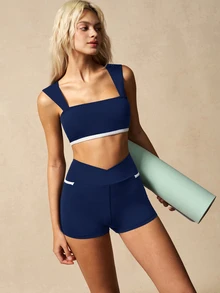 VARSIVA Women's Backless Cropped Tank Top And Shorts Sports Activewear Set - Navy Blue - View 8