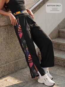 CAJUNI Black Pants With A Side Print Detail – Gym, Streetwear, Workout Wear. - Black - View 8