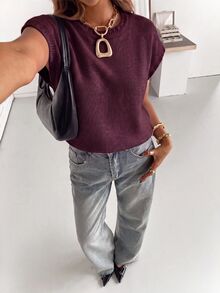 Siren Gaze Women's Solid Color Casual Versatile Daily Knit Top - Burgundy - View 6