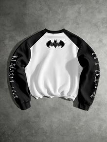 BATMAN X SHEIN Manfinity EMRG 男士蝙蝠圖案拼色圓領長袖運動衫 - 彩色 - 查看 2