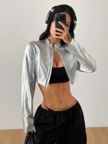 Coolane Women's Silver Long Sleeve Zip-Up Lightweight Jacket - Silver - View 1