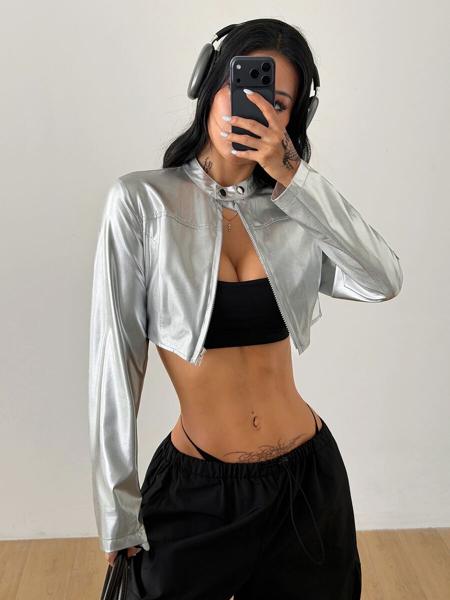 Coolane Women's Silver Long Sleeve Zip-Up Lightweight Jacket - Silver - View 1