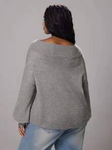 Rustia Plus Size Minimalist Fashion Long Sleeve Pullover Sweater, Preppy Style Fall - Grey - View 2