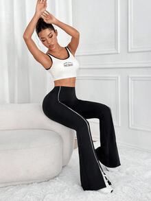 SHEIN Velisys 女款拼色高腰休閒日常旅行運動喇叭褲 - 彩色 - 查看 5