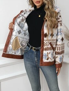 SHEIN Clasi Women's Autumn/Winter Geometric Pattern Regular Jacket Winter Clothes Christmas Halloween Fall Winter - Multicolor - View 8