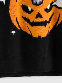 ROMWE Halloween Cute Cat Pumpkin Pattern Black Long Sweater For Women - Black - View 5