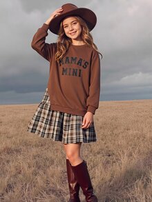 SHEIN 青少年女孩復古時尚百搭休閒日常穿搭 秋冬款，適合外出 - 鏽棕色 - 查看 1