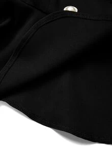 Selianne Women's Black Blazer With Lapel, Puff Sleeves, Cinched Waist, Pearl Buttons, Ruffle Hem, Heavy Beading, Elegant Commuter Design, Romantic Fashion - Black - View 4