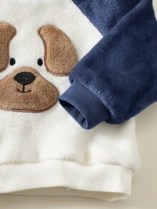 SHEIN 2件組男嬰卡通動物圖案保暖內裡加厚冬季運動衫與運動長褲套裝，秋季小學服飾 - 藏蓝色 - 查看 5