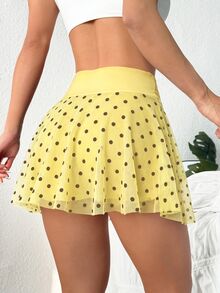 SHEIN Core Rhythm 波點印花雙層運動裙褲 - 黃色 - 查看 2