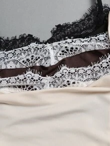 Sweetra Women's Fashion Elegant Comfortable Milk Silk & Lace Trim Bodysuit Set, Versatile & Unique, Multi-Color Combination - Multicolor - View 7