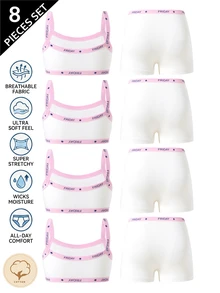 SHEIN 女童 4 件組內衣套裝，可追溯棉質細肩帶背心與四角內褲，純色，粉色、淺黃色、淺紫色、玫瑰紅，簡約風格 - 白色 - 查看 2