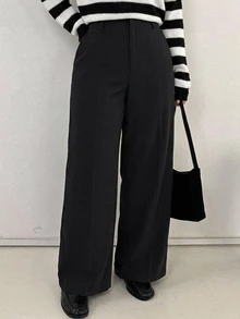 Dazy Plus Semi-Elastic Waist Solid Color Casual Fun Commute Versatile Office Wear Long Pants - Black - View 6