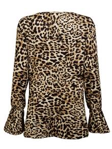 SHEIN Plus Size Women's V-Neck Leopard Print Twisted Ruched Casual Everyday T-Shirt - Multicolor - View 2