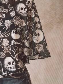 SHEIN CURVE+ Plus Size Halloween Skeleton Print Mesh Top For Women - Multicolor - View 5
